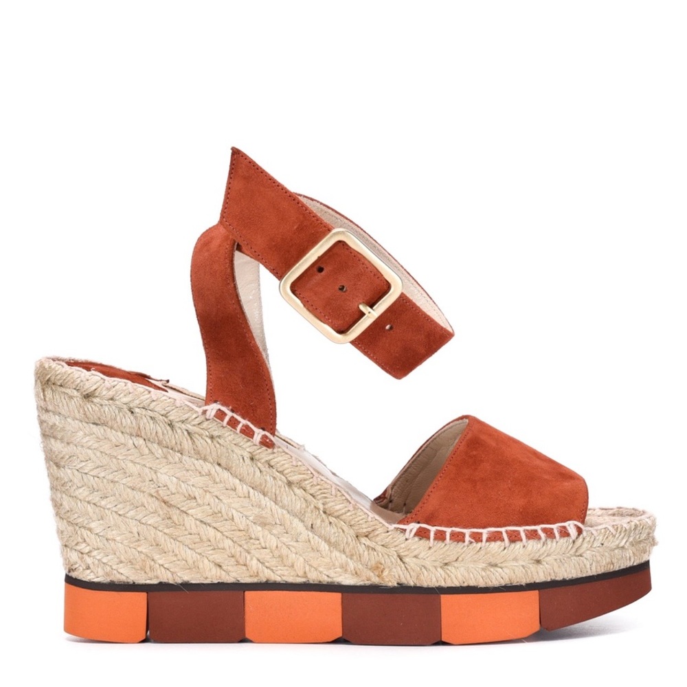 Paloma Barcelo Dark Orange Suede Lisette Wedge Sandals Size 37